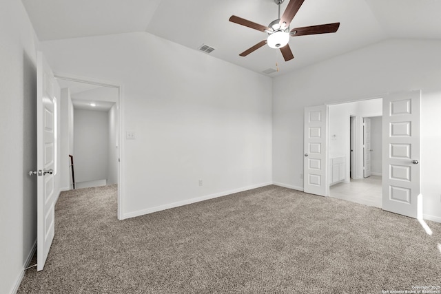 1522 Silver Run, New Braunfels, TX 78130 - unfurnished bedroom featuring lofted ceiling, carpet flooring, and a ceiling fan