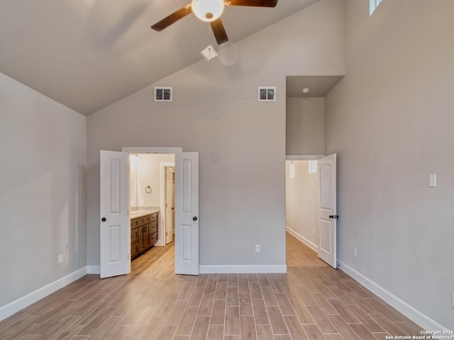 unfurnished bedroom featuring light wood-type flooring, visible vents, and baseboards