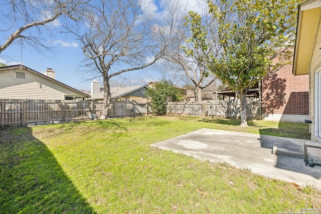 view of yard featuring a fenced backyard and a patio