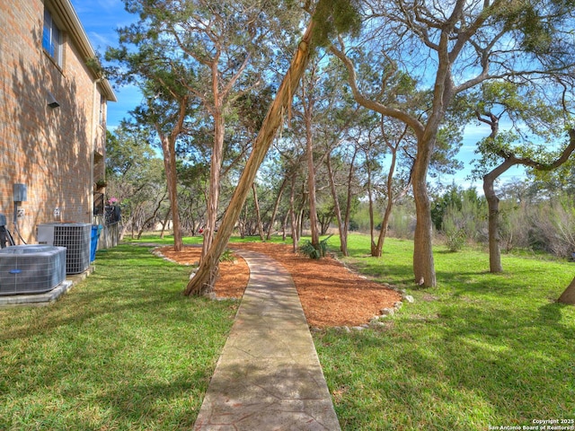 view of yard featuring central AC