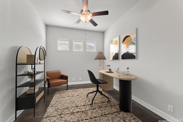 office space featuring dark wood-style floors and baseboards