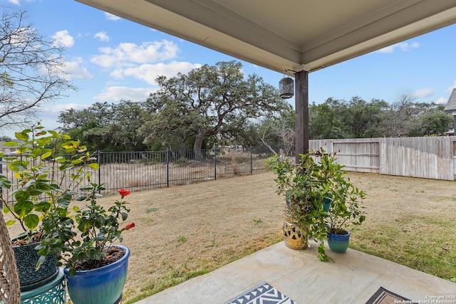 view of yard featuring a patio and a fenced backyard