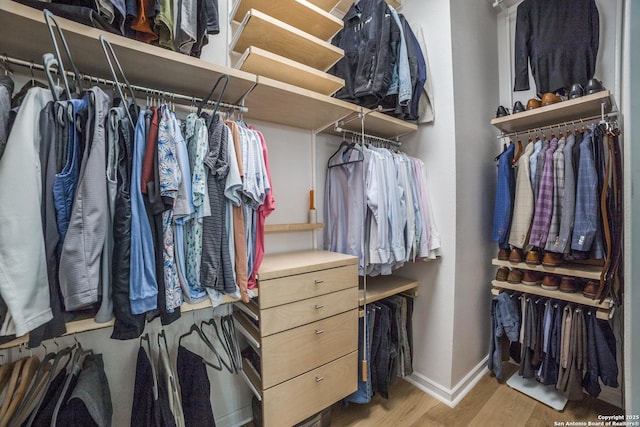 spacious closet with light wood-type flooring