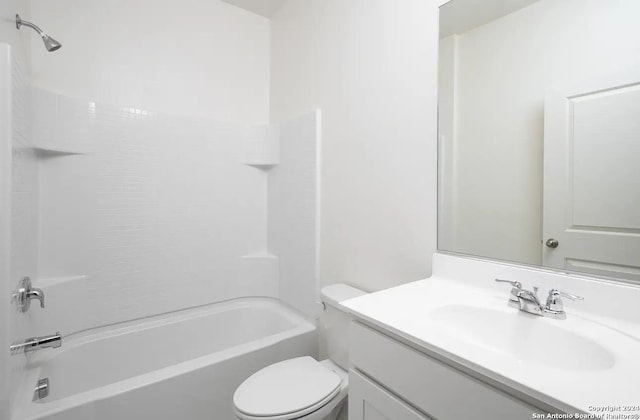 bathroom featuring shower / tub combination, vanity, and toilet