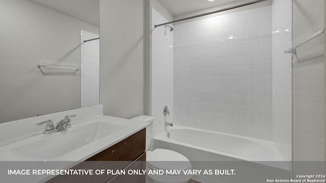 full bathroom featuring shower / bathing tub combination, vanity, and toilet