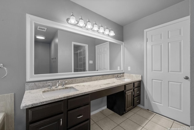 bathroom featuring double vanity, tile patterned flooring, a sink, and visible vents