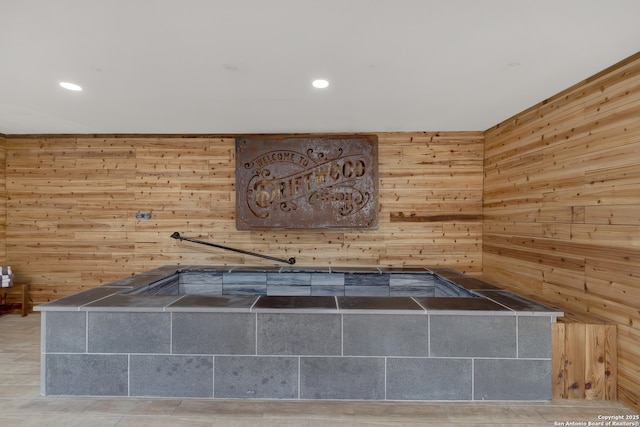 interior space featuring wooden walls and recessed lighting