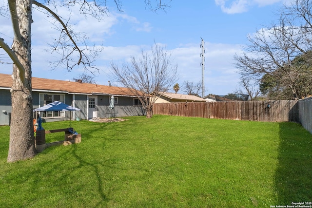 view of yard with a fenced backyard