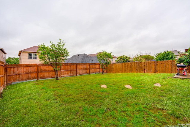 view of yard featuring a fenced backyard