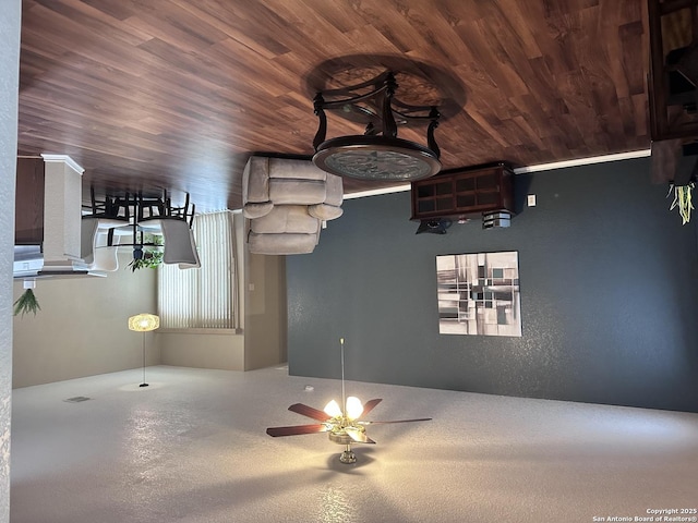 unfurnished living room featuring wooden ceiling