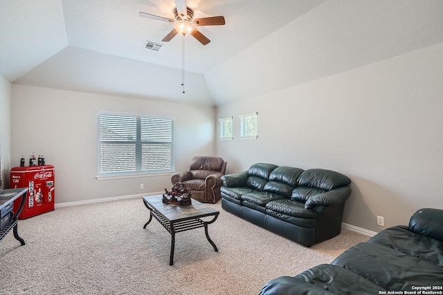13026 Gordons Knl, San Antonio, TX 78253 - living area featuring lofted ceiling, carpet floors, and baseboards