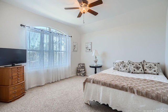 13026 Gordons Knl, San Antonio, TX 78253 - bedroom featuring lofted ceiling, a ceiling fan, baseboards, and carpet flooring
