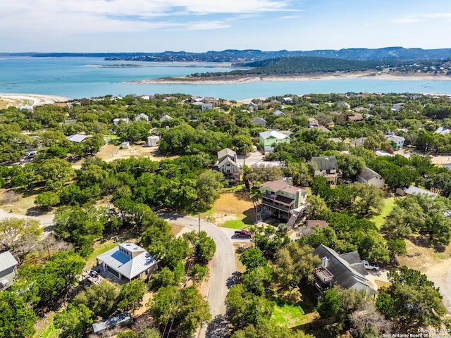 drone / aerial view featuring a water view