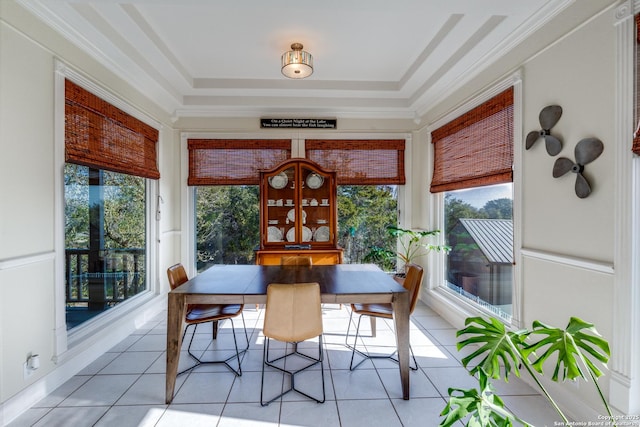 sunroom featuring a raised ceiling