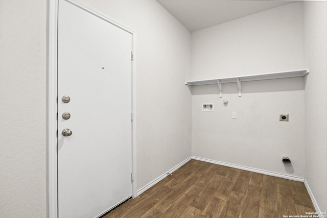 washroom featuring laundry area, gas dryer hookup, dark wood-style floors, hookup for a washing machine, and electric dryer hookup