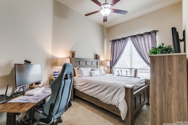 bedroom with carpet flooring and a ceiling fan