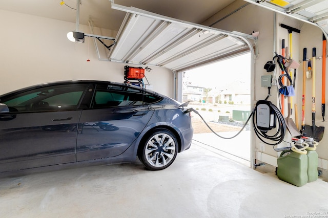 garage with a garage door opener