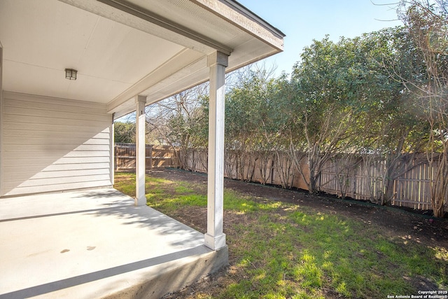 view of yard with a patio area and a fenced backyard