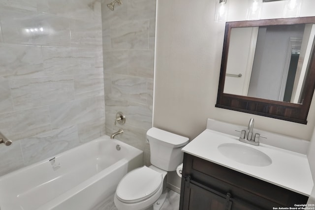 full bath featuring shower / bathing tub combination, vanity, and toilet