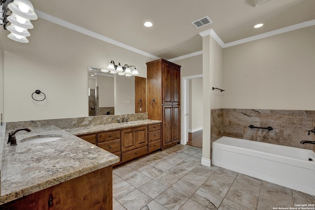948 Hudson, New Braunfels, TX 78130 - full bath featuring a garden tub, a sink, visible vents, and double vanity