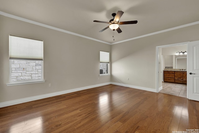 948 Hudson, New Braunfels, TX 78130 - empty room featuring ornamental molding, ceiling fan, light wood finished floors, and baseboards