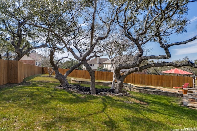 view of yard with a fenced backyard