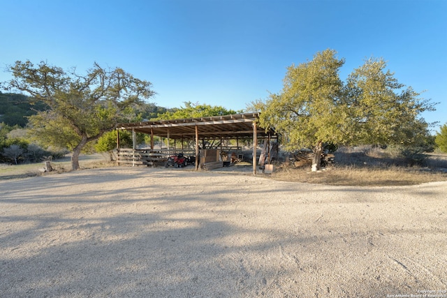 exterior space with an outbuilding