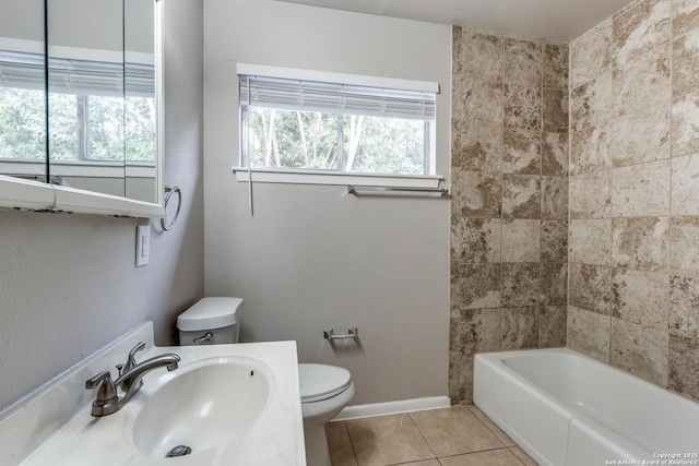 full bathroom featuring baseboards, vanity, toilet, and tile patterned floors