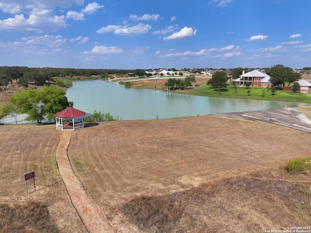 property view of water featuring a gazebo