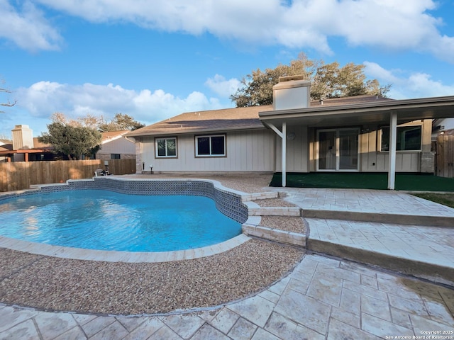 view of pool featuring a patio area, a fenced backyard, and a fenced in pool