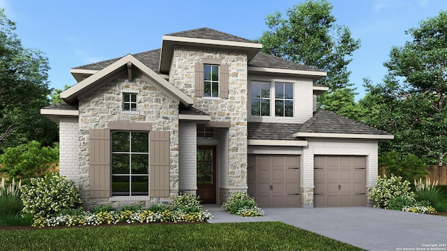 view of front of house with stone siding and driveway