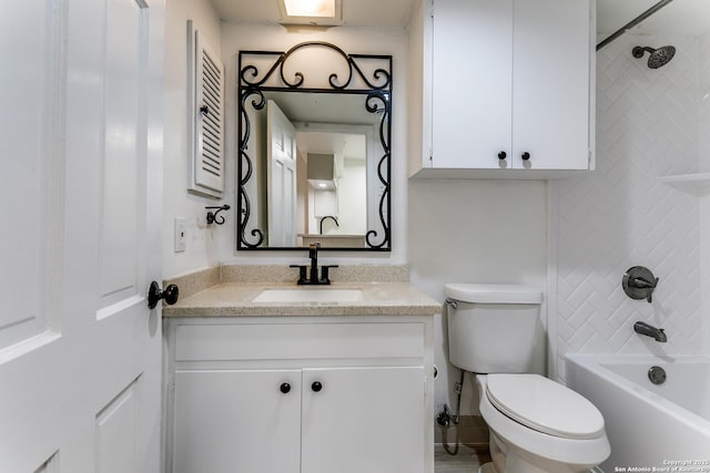 bathroom featuring toilet, shower / bath combination, and vanity