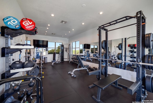 workout area with recessed lighting and visible vents