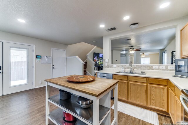 16110 Ambush Grv, San Antonio, TX 78247 - kitchen with a healthy amount of sunlight, visible vents, backsplash, and a sink