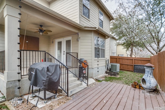 16110 Ambush Grv, San Antonio, TX 78247 - deck with ceiling fan, a grill, central AC, and fence