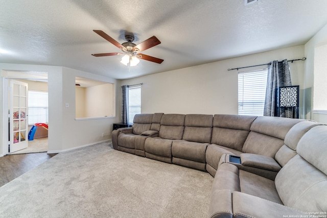 16110 Ambush Grv, San Antonio, TX 78247 - living room featuring a textured ceiling, a wealth of natural light, and ceiling fan