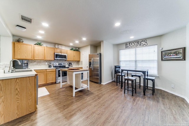 16110 Ambush Grv, San Antonio, TX 78247 - kitchen featuring a sink, stainless steel appliances, visible vents, and light wood finished floors