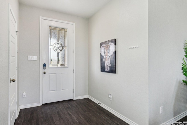 foyer entrance featuring baseboards and dark wood-style flooring