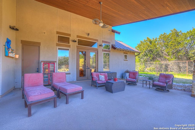 view of patio featuring an outdoor hangout area and french doors