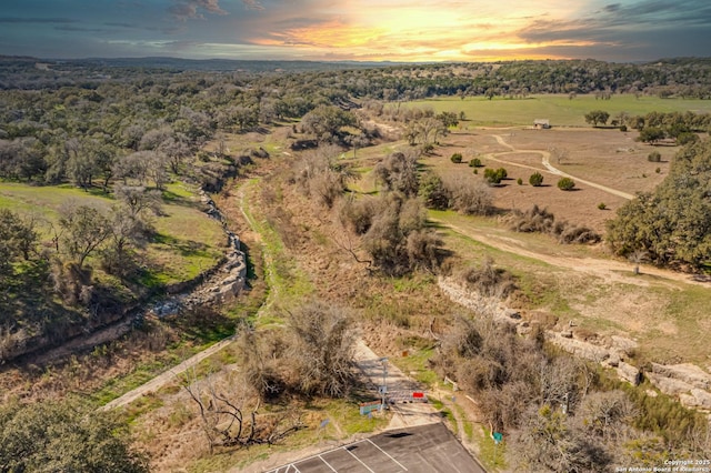 view of aerial view at dusk