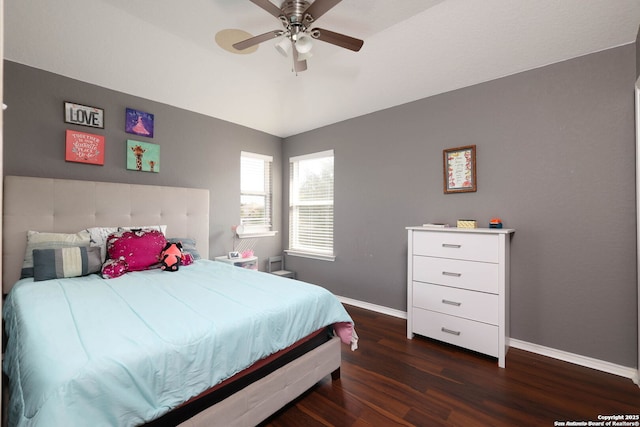 276 Cita Roost, San Antonio, TX 78253 - bedroom with dark wood-type flooring, ceiling fan, and baseboards