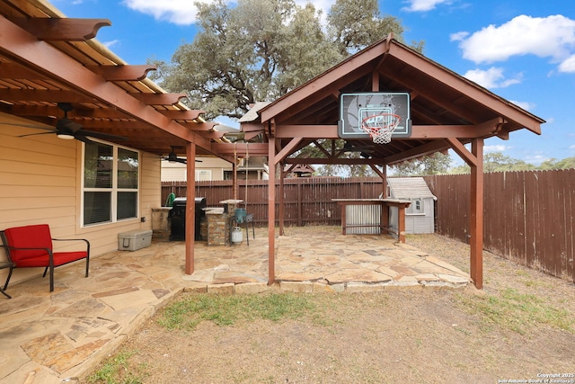 276 Cita Roost, San Antonio, TX 78253 - view of patio / terrace with a ceiling fan, a fenced backyard, and area for grilling
