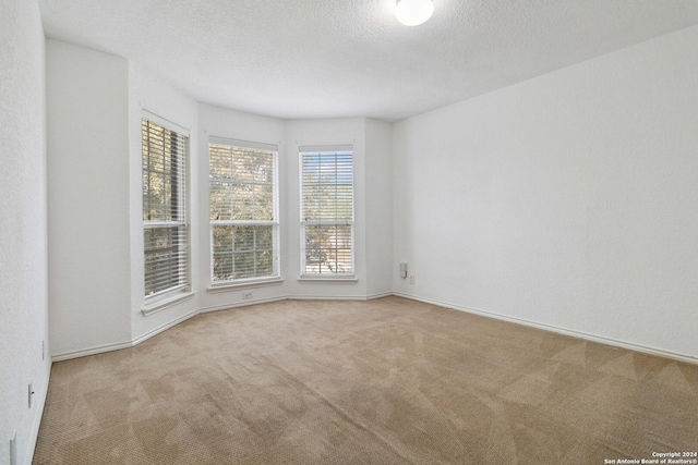 carpeted spare room with a textured ceiling