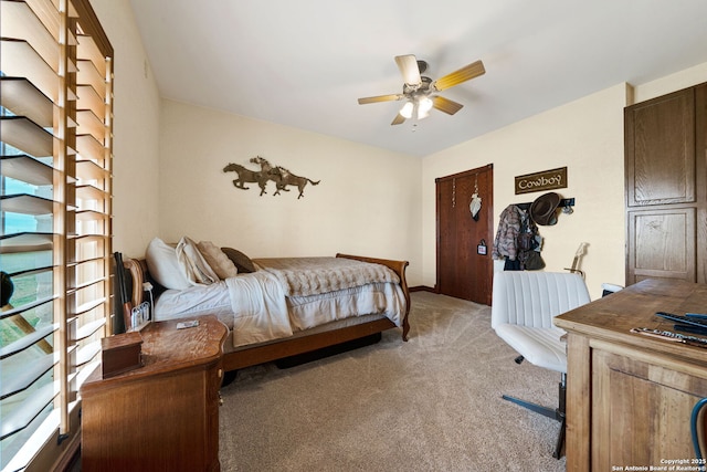 bedroom with light colored carpet