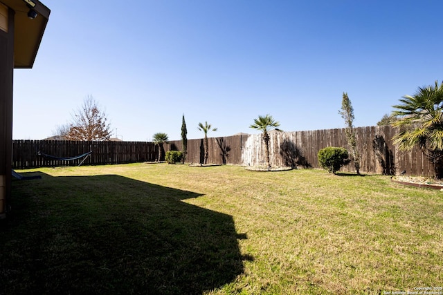 view of yard with a fenced backyard