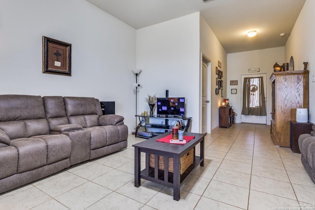 living room featuring light tile patterned floors