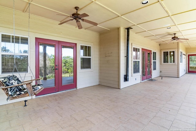 view of patio with a ceiling fan and french doors