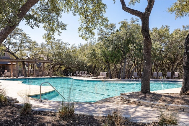 pool with a patio