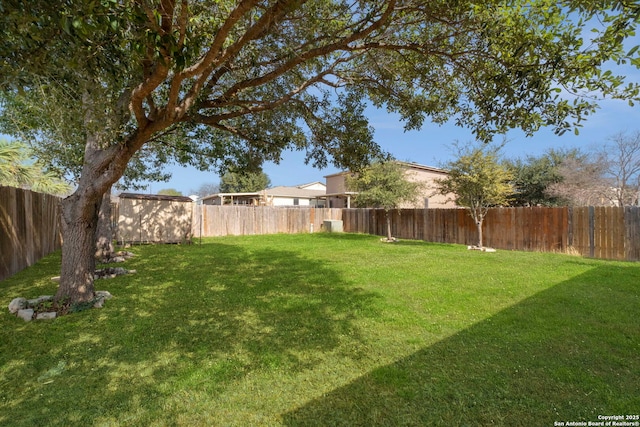 view of yard with a fenced backyard