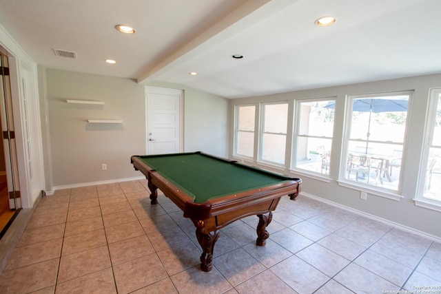 recreation room with visible vents, baseboards, and light tile patterned flooring